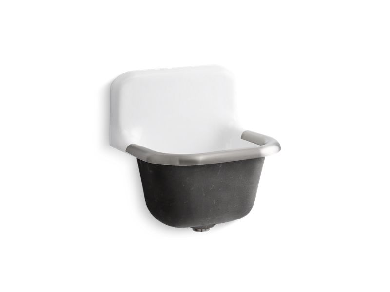KOHLER K-6718-0 White Bannon 22-1/4" x 18-1/4" wall-mount or P-trap mount service sink with rim guard and blank back