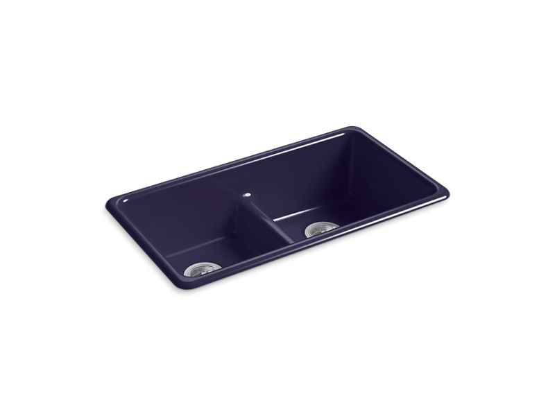 KOHLER K-5312-DGB Iron/Tones Smart Divide 33" Top-/Undermount Double-Bowl Kitchen Sink In Indigo Blue