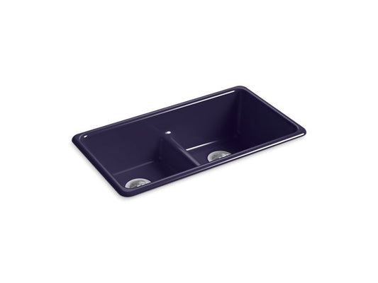 KOHLER K-5312-DGB Indigo Blue Iron/Tones 33" x 18-3/4" x 9-5/8" Smart Divide top-mount/undermount double-equal kitchen sink