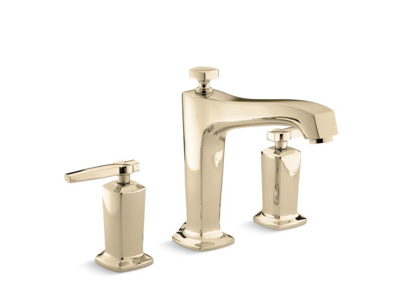 KOHLER K-T16237-4-AF Vibrant French Gold Margaux Deck-mount bath faucet trim for high-flow valve with non-diverter spout and lever handles, valve not included