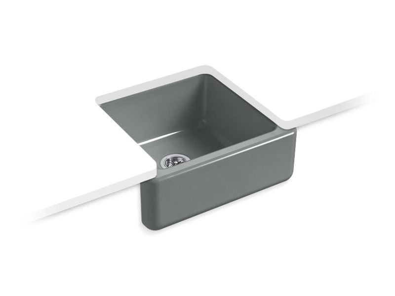 KOHLER K-5665-FT Whitehaven 23-1/2" x 21-9/16" x 9-5/8" undermount single-bowl farmhouse sink with tall apron