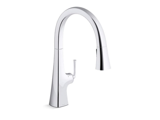 KOHLER K-22068-CP Polished Chrome Graze Touchless pull-down kitchen sink faucet with three-function sprayhead