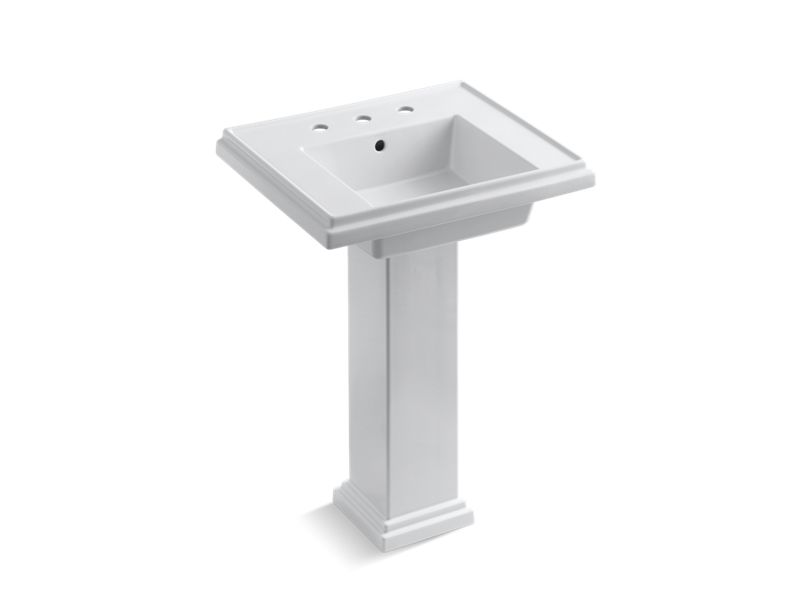 KOHLER K-2844-8-0 White Tresham 24" pedestal bathroom sink with 8" widespread faucet holes