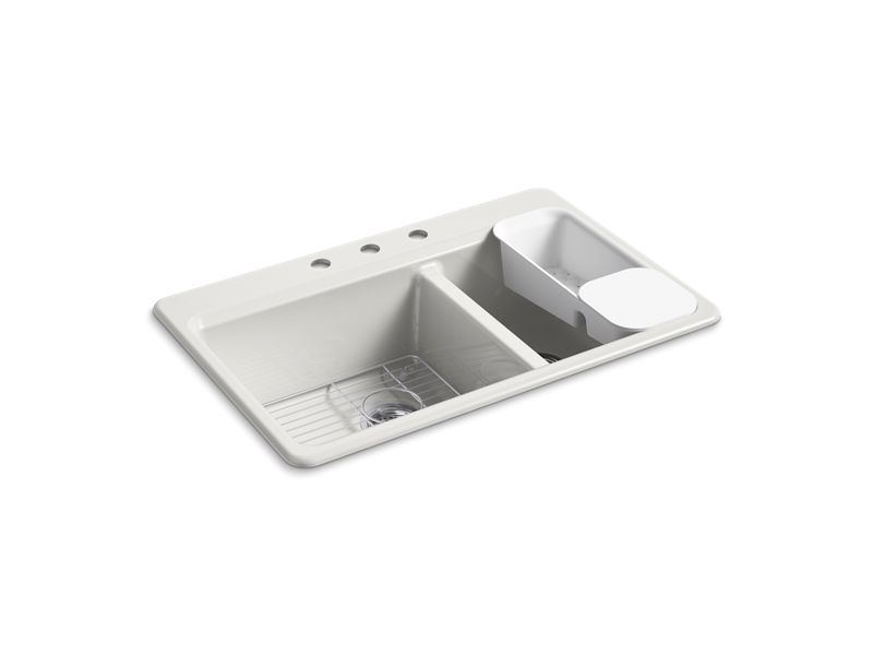 KOHLER K-8669-3A2-FF Riverby 33" Top-Mount Double-Bowl Workstation Kitchen Sink In Sea Salt
