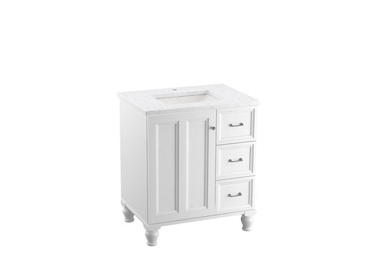 KOHLER K-CM99517-BD1-1WA Damask 30" Bathroom Vanity Cabinet With Sink And Quartz Top In Linen White
