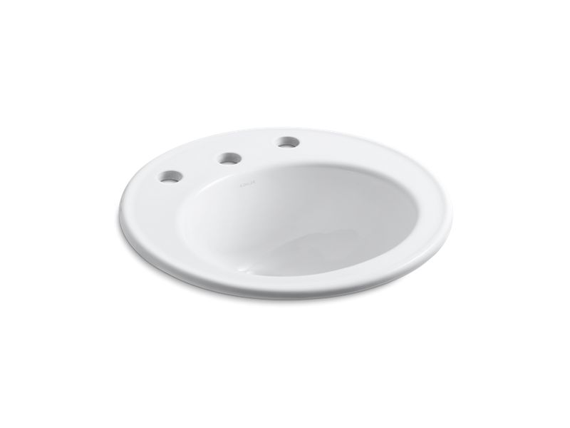 KOHLER K-2202-8-0 Brookline 19" diameter drop-in bathroom sink with 8" widespread faucet holes