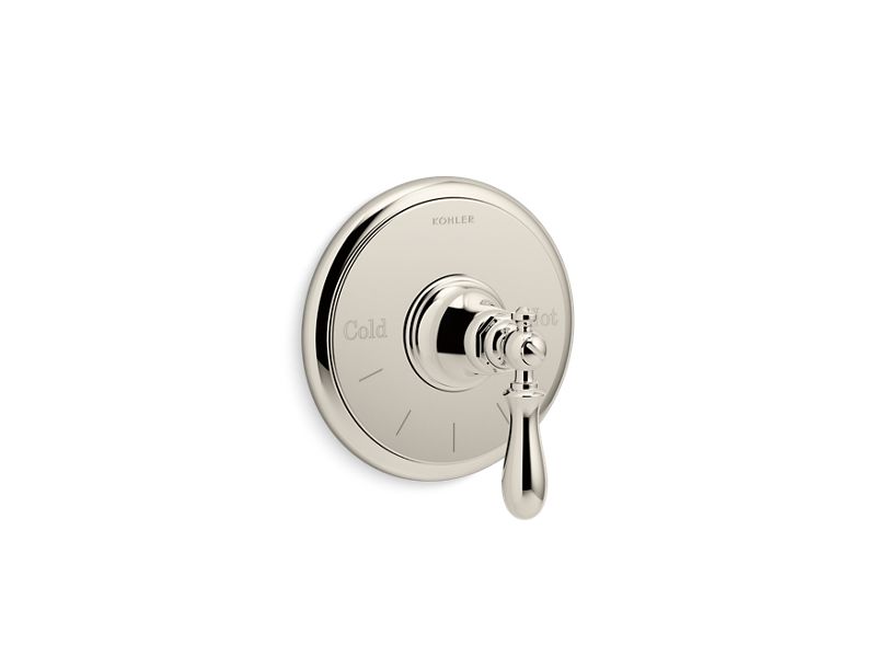 KOHLER K-T72769-9M-SN Vibrant Polished Nickel Artifacts MasterShower temperature control valve trim with swing lever handle
