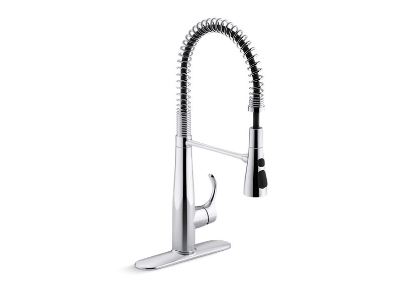 KOHLER K-22033-CP Polished Chrome Simplice Semi-professional kitchen sink faucet with three-function sprayhead