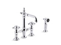 KOHLER K-76520-3M-CP Artifacts Deck-mount bridge bar sink faucet with prong handles and sidespray