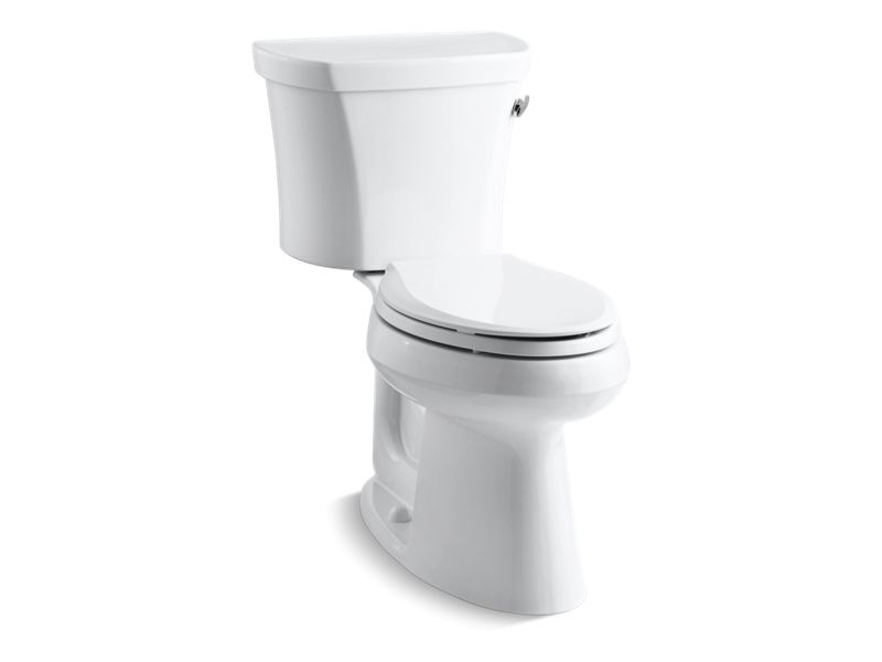 KOHLER K-3949-UR-0 White Highline Two-piece elongated 1.28 gpf chair height toilet with right-hand trip lever, insulated tank and 14" rough-in