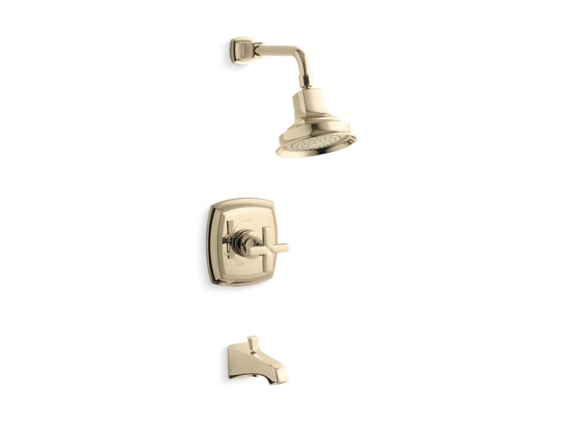KOHLER K-TS16225-3-AF Margaux Rite-Temp bath and shower trim set with cross handle and NPT spout, valve not included