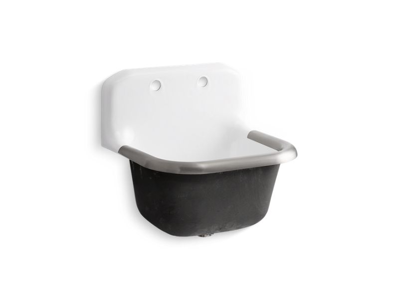 KOHLER K-6716-0 White Bannon 24" x 20-1/4" wall-mount or P-trap mount service sink with rim guard and back drilled on 8" centers