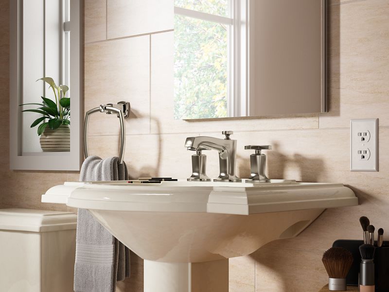 KOHLER K-16232-3-SN Margaux Widespread bathroom sink faucet with cross handles