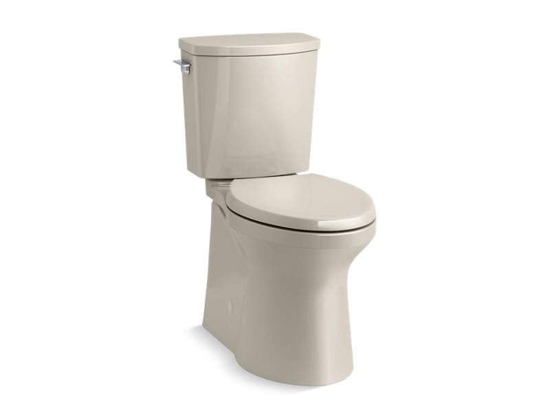 KOHLER K-90097-G9 Irvine Comfort Height Two-piece elongated Comfort Height with ContinuousClean, skirted trapway, left-hand trip lever and Revolution 360 swirl flushing technology, seat not included