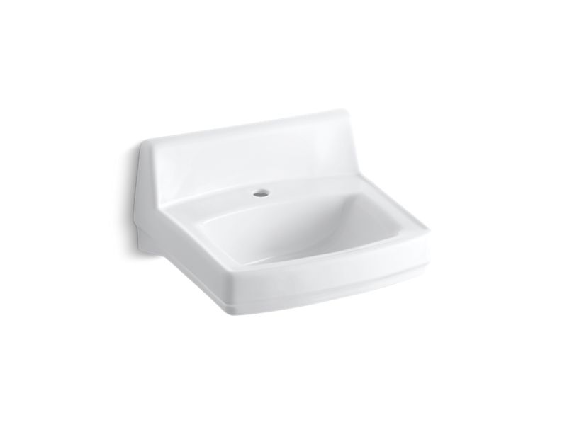 KOHLER K-12643-0 White Greenwich 20-3/4" x 18-1/4" wall-mount/concealed arm carrier bathroom sink with single faucet hole, drilled for fixture-supported knee-action valve