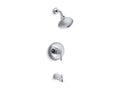 KOHLER Devonshire K-395-4S-CP Polished Chrome Rite-Temp(R) pressure-balancing bath and shower faucet trim with lever handle, valve included