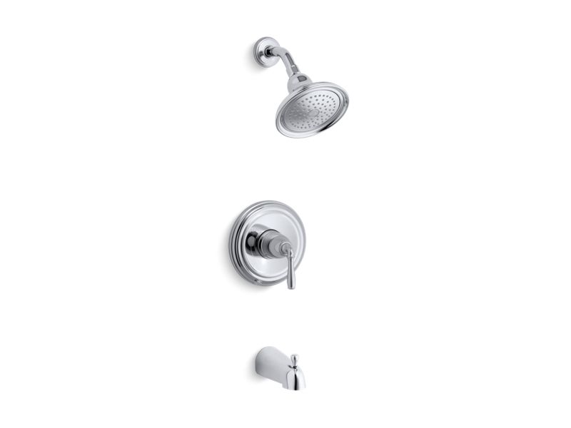 KOHLER Devonshire K-395-4S-CP Polished Chrome Rite-Temp(R) pressure-balancing bath and shower faucet trim with lever handle, valve included