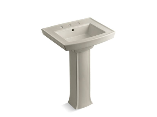 KOHLER K-2359-8-G9 Sandbar Archer Pedestal bathroom sink with 8" widespread faucet holes
