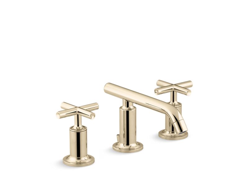 KOHLER K-14410-3-AF Vibrant French Gold Purist Widespread bathroom sink faucet with cross handles, 1.2 gpm