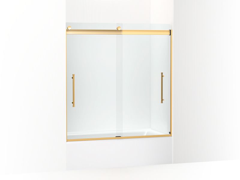 KOHLER K-706853-8L-2MB Vibrant Brushed Moderne Brass Elmbrook Frameless sliding bath door, 61-9/16" H x 54-5/8 - 59-5/8" W, with 5/16" thick Crystal Clear glass