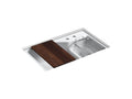 KOHLER K-6411-2-0 Indio 33" x 21-1/8" x 9-3/4" Smart Divide undermount large/small double-bowl workstation kitchen sink with 2 faucet holes