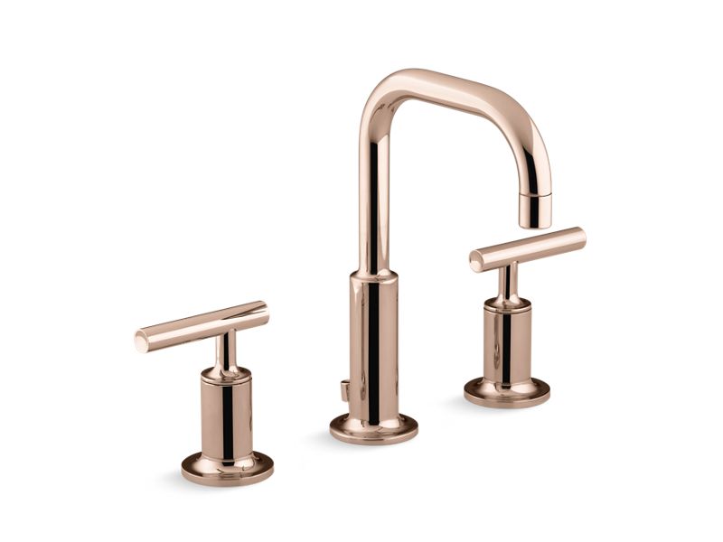 KOHLER K-14406-4-RGD Vibrant Rose Gold Purist Widespread bathroom sink faucet with lever handles, 1.2 gpm