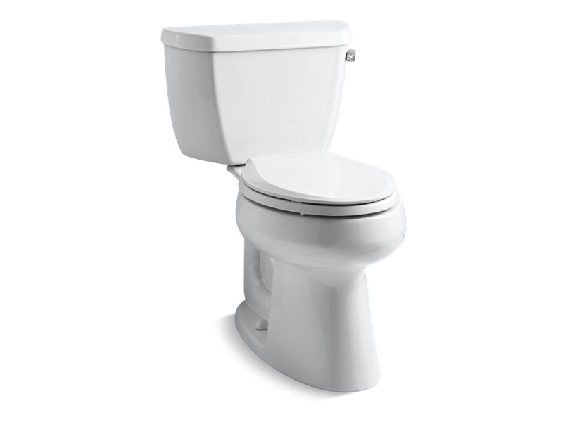 KOHLER K-5299-TR-0 White Highline Classic Two-piece elongated chair height 1.0 gpf toilet with tank cover locks and right-hand trip lever