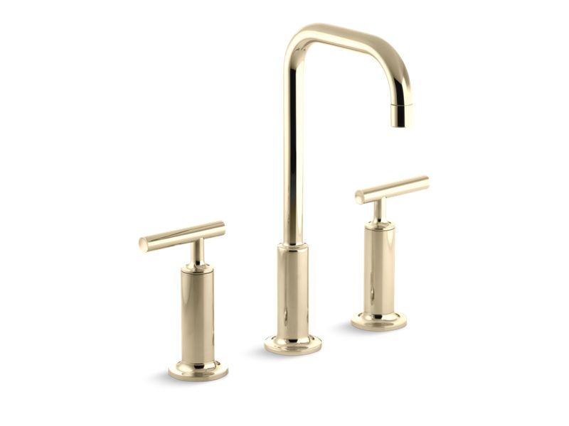 KOHLER K-14408-4-AF Vibrant French Gold Purist Widespread bathroom sink faucet with lever handles, 1.2 gpm