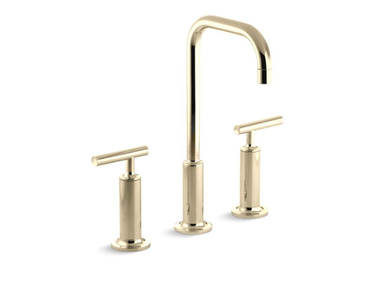 KOHLER K-14408-4-AF Vibrant French Gold Purist Widespread bathroom sink faucet with lever handles, 1.2 gpm