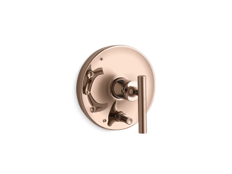 KOHLER K-T14501-4-RGD Purist Rite-Temp Valve Trim With Push-Button Diverter And Lever Handle In Vibrant Rose Gold