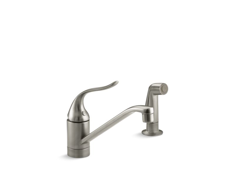 KOHLER K-15176-F-BN Coralais two-hole kitchen sink faucet with 8-1/2" spout, matching finish sidespray and lever handle