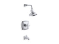 KOHLER K-TS16225-3-CP Margaux Rite-Temp bath and shower trim set with cross handle and NPT spout, valve not included