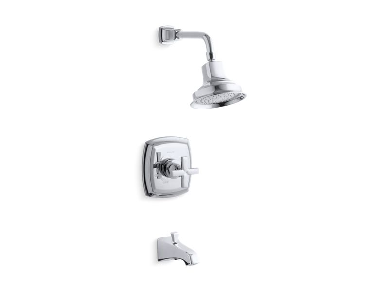 KOHLER K-TS16225-3-CP Margaux Rite-Temp bath and shower trim set with cross handle and NPT spout, valve not included