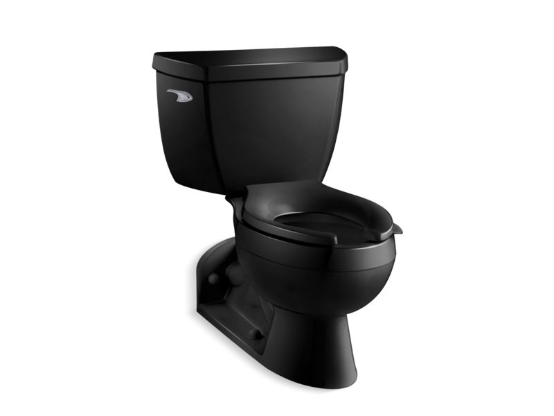 KOHLER K-3652-T-7 Black Black Barrington Two-piece elongated 1.0 gpf toilet with Pressure Lite flushing technology, left-hand trip lever and toilet tank locks