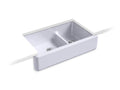 KOHLER K-6427-GRL Whitehaven 35-11/16" x 21-9/16" x 9-5/8" Smart Divide undermount double-bowl large/medium farmhouse kitchen sink with tall apron