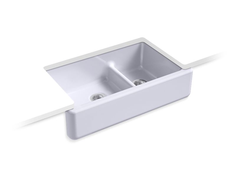 KOHLER K-6427-GRL Whitehaven 35-11/16" x 21-9/16" x 9-5/8" Smart Divide undermount double-bowl large/medium farmhouse kitchen sink with tall apron