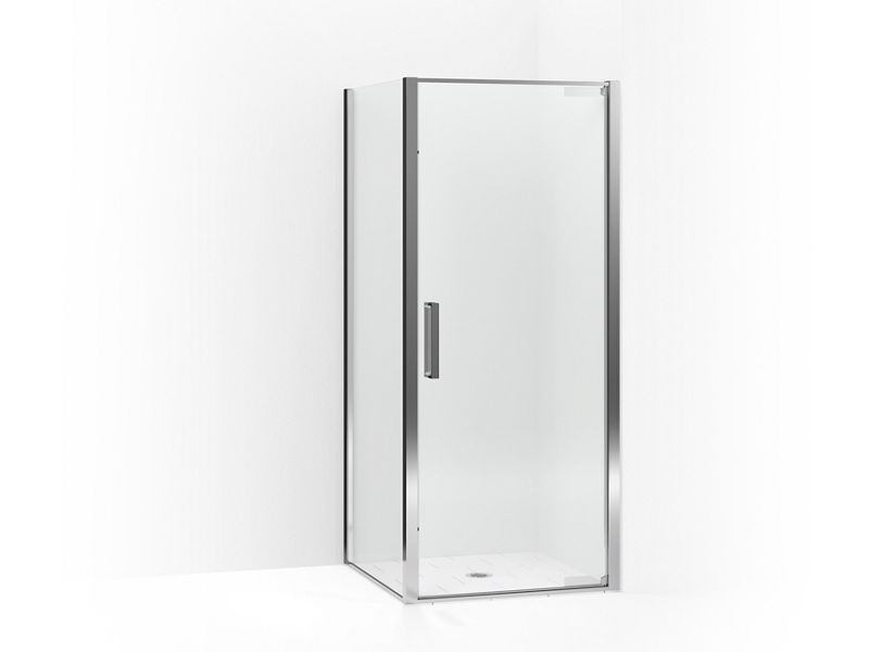 KOHLER K-706070-L-SHP Bright Polished Silver Torsion Pivot shower door with return panel, 77" H x 33-7/8 - 35-7/16" W, with 5/16" thick Crystal Clear glass