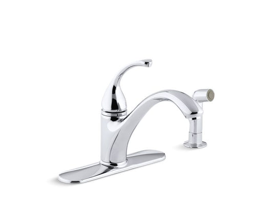KOHLER K-10412-CP Forté 4-hole kitchen sink faucet with 9-1/16" spout, matching finish sidespray