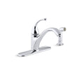 KOHLER Forte 4-hole kitchen sink faucet with 9-1/16" spout, matching finish sidespray - Polished Chrome, K-10412-CP