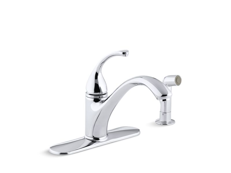 KOHLER Forte 4-hole kitchen sink faucet with 9-1/16" spout, matching finish sidespray - Polished Chrome, K-10412-CP