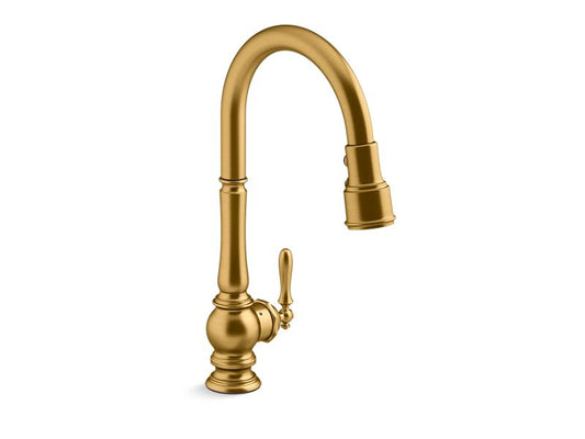 KOHLER K-29709-WB-2MB Vibrant Brushed Moderne Brass Artifacts Touchless pull-down kitchen sink faucet with KOHLER Konnect and three-function sprayhead