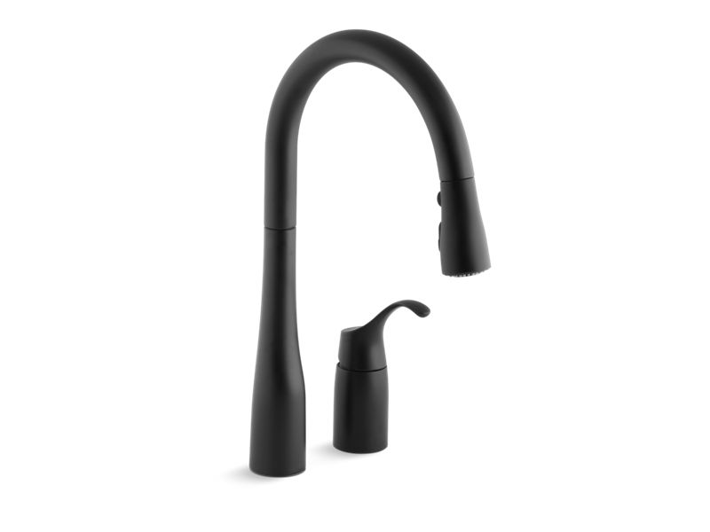 KOHLER K-647-BL Matte Black Simplice Pull-down kitchen sink faucet with three-function sprayhead