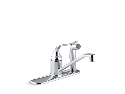 KOHLER K-P15173-F-CP Coralais single-handle kitchen sink faucet with sidespray through escutcheon and 8-1/2" swing spout, project pack