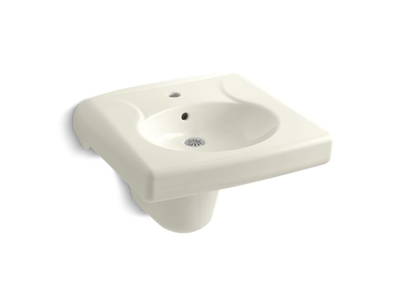 KOHLER K-1999-1-96 Biscuit Brenham Wall-mount or concealed carrier arm mount commercial bathroom sink and shroud with single faucet hole