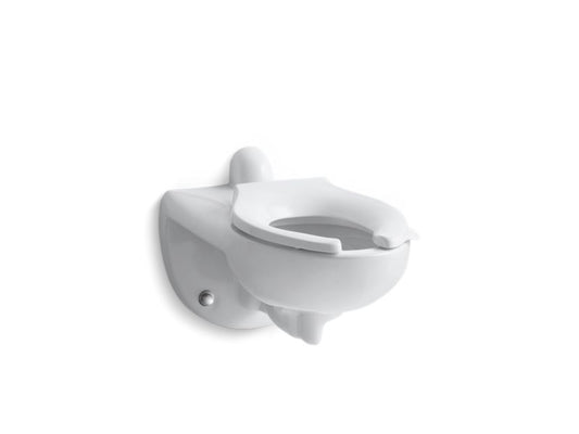 KOHLER K-4323-L-0 White Kingston Wall-mount rear spud flushometer bowl with bedpan lugs