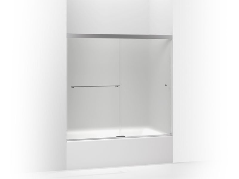 KOHLER K-707002-D3-SHP Bright Polished Silver Revel Sliding bath door, 62" H x 56-5/8 - 59-5/8" W, with 5/16" thick Frosted glass