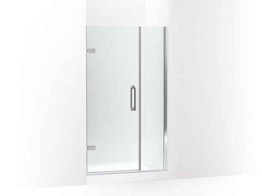 KOHLER K-27601-10L-SHP Bright Polished Silver Components Frameless pivot shower door, 71-9/16" H x 39-5/8 - 40-3/8" W, with 3/8" thick Crystal Clear glass