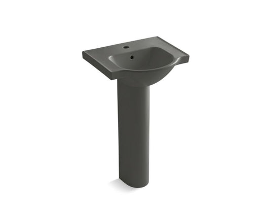 KOHLER K-5265-1-58 Thunder Grey Veer 21" pedestal bathroom sink with single faucet hole