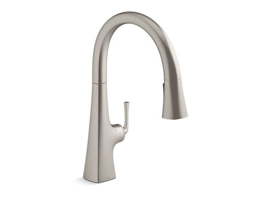 KOHLER K-22068-VS Vibrant Stainless Graze Touchless pull-down kitchen sink faucet with three-function sprayhead