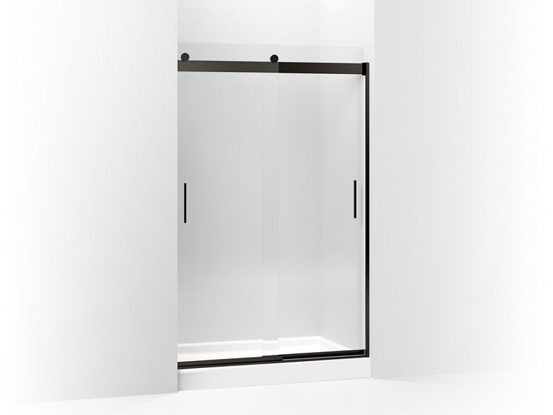 KOHLER K-706010-L-ABZ Levity Sliding shower door, 74" H x 44-5/8 - 47-5/8" W, with 3/8" thick Crystal Clear glass and blade handles